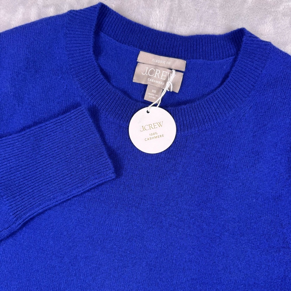 J.Crew 100% Cashmere Classic Fit Crewneck Sweater Womens XS Cobalt Blue New